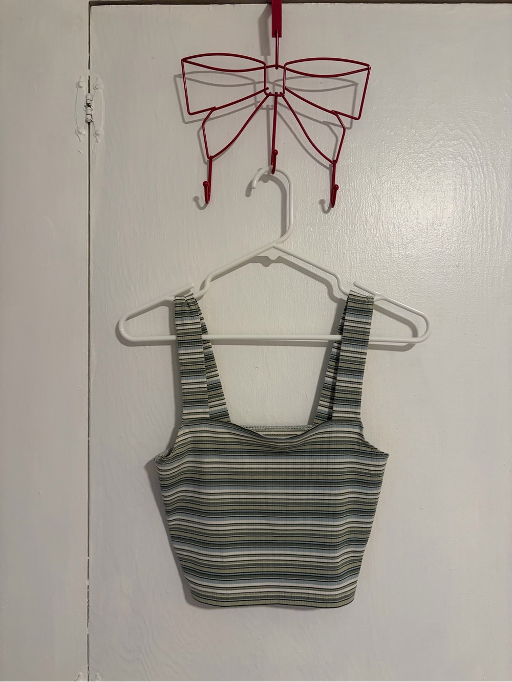 American Eagle Outfitters Striped Square-Neck Crop Top in Green and White
